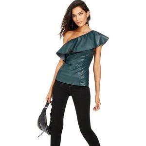 NWT Faux Chocolate Leather off the Shoulder Blouse